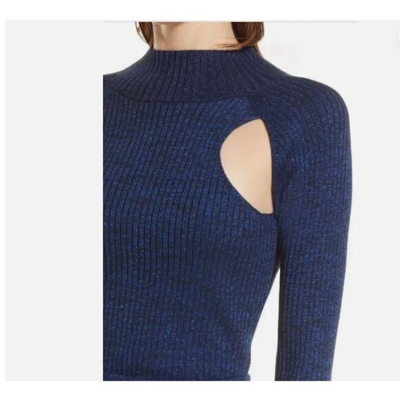 OPEN EDIT Sparkle Cutout Sweater  Glitter Navy  Size S - Picture 7 of 9